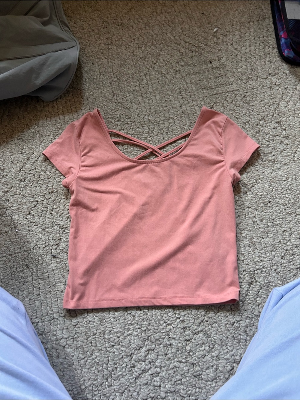 Source Unknown Coral Pink Crisscross Back Crop Top